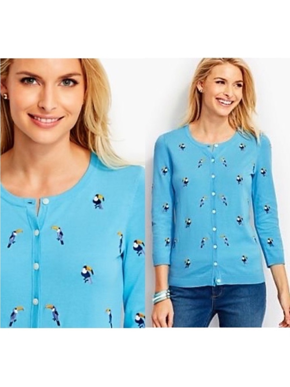 Talbots Toucan Bird Embroidered Light Cardigan Sweater Size 2X Tropical NWT